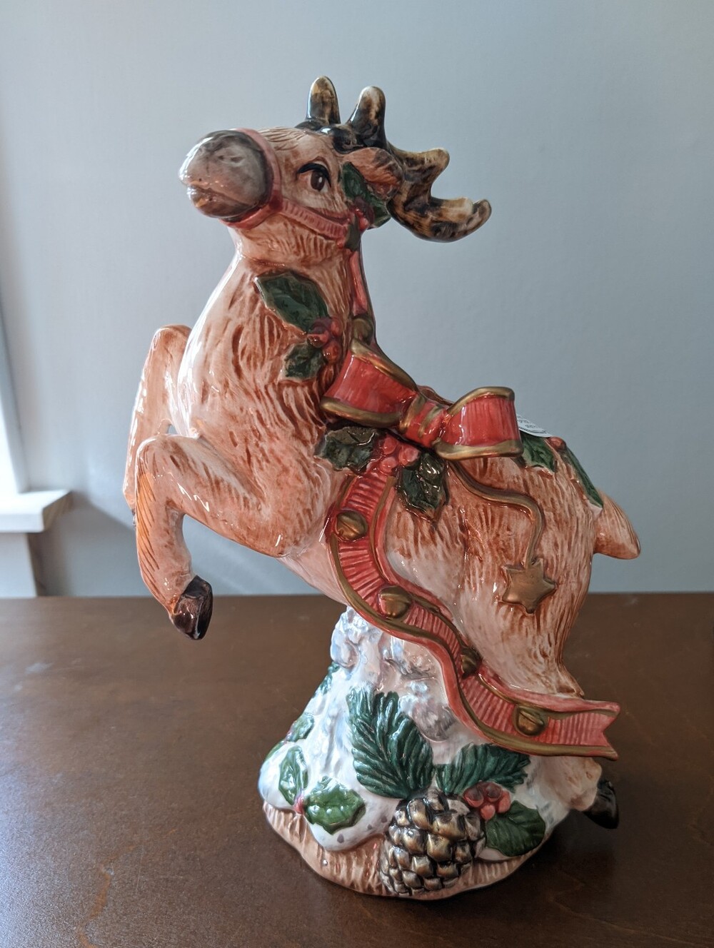 1993 Fitz And Floyd "Kris Kringle" Prancing Reindeer Candle Holder